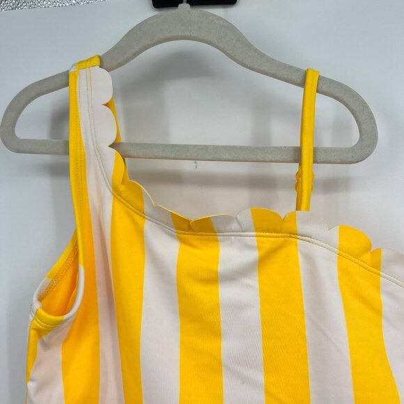 Justice Girls Yellow One Piece Swim Suit Size 16 New With Tags Striped Ruffled - Picture 2 of 8